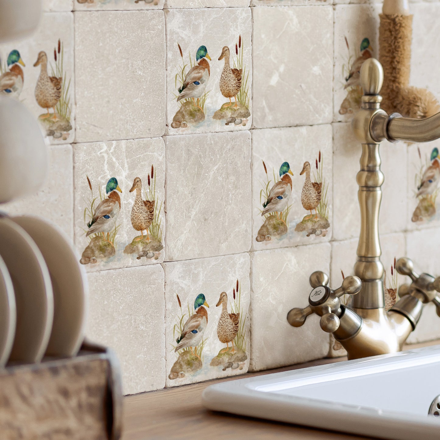 Mr and Mrs duck sitting having a chat on the edge of the pond. The perfect wall tile. 