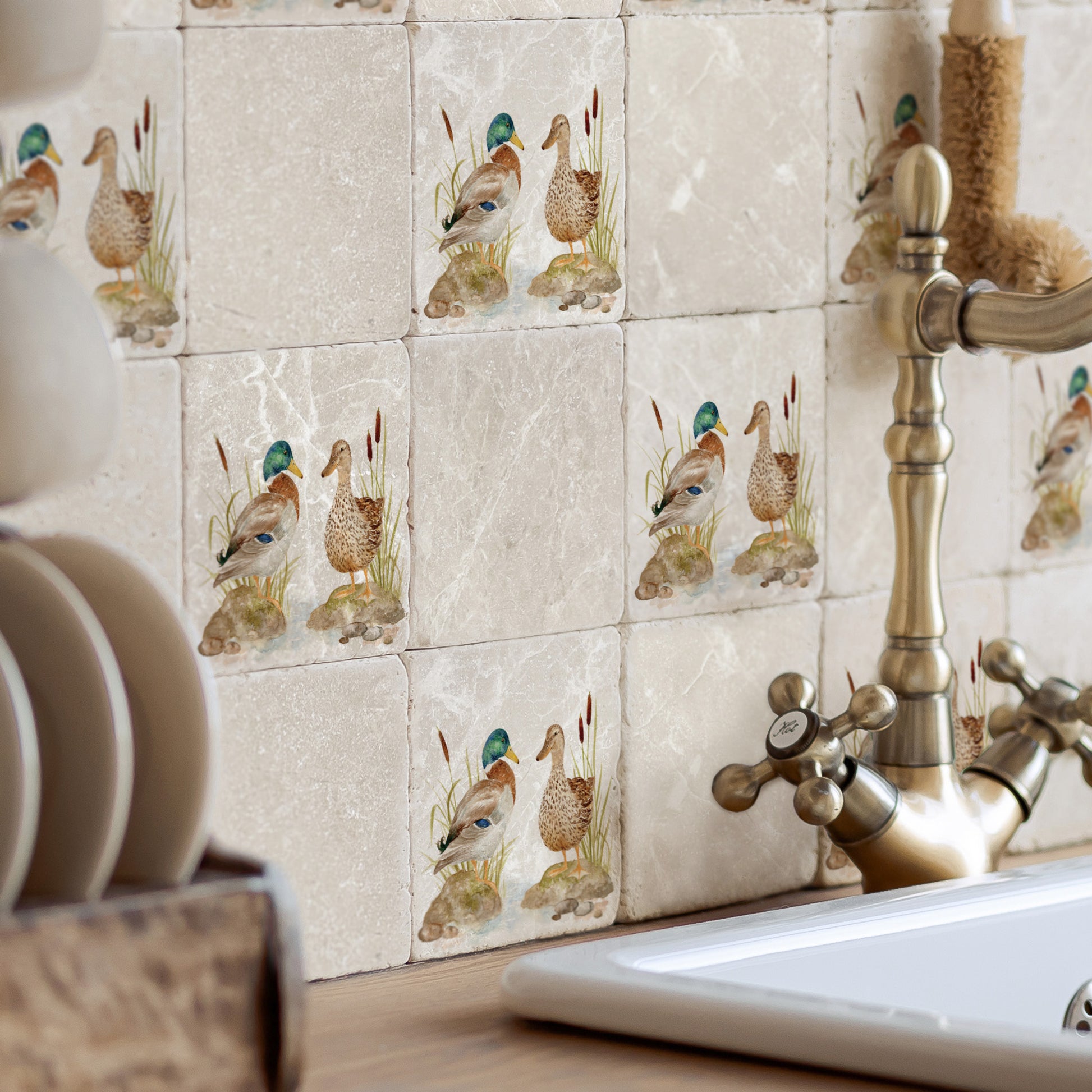 Mr and Mrs duck sitting having a chat on the edge of the pond. The perfect wall tile. 