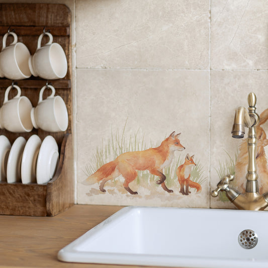 The Fox and Cub on an adventure to find their den, the perfect wall tile for your own den!