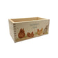 A rectangle wooden planter box with a watercolour design of a flock of hens pecking in the grass in the farmyard. The planter can be personalised with a name and a selection of custom phrases to suit any occasion including birthday, wedding, anniversary, engagement, and new home.