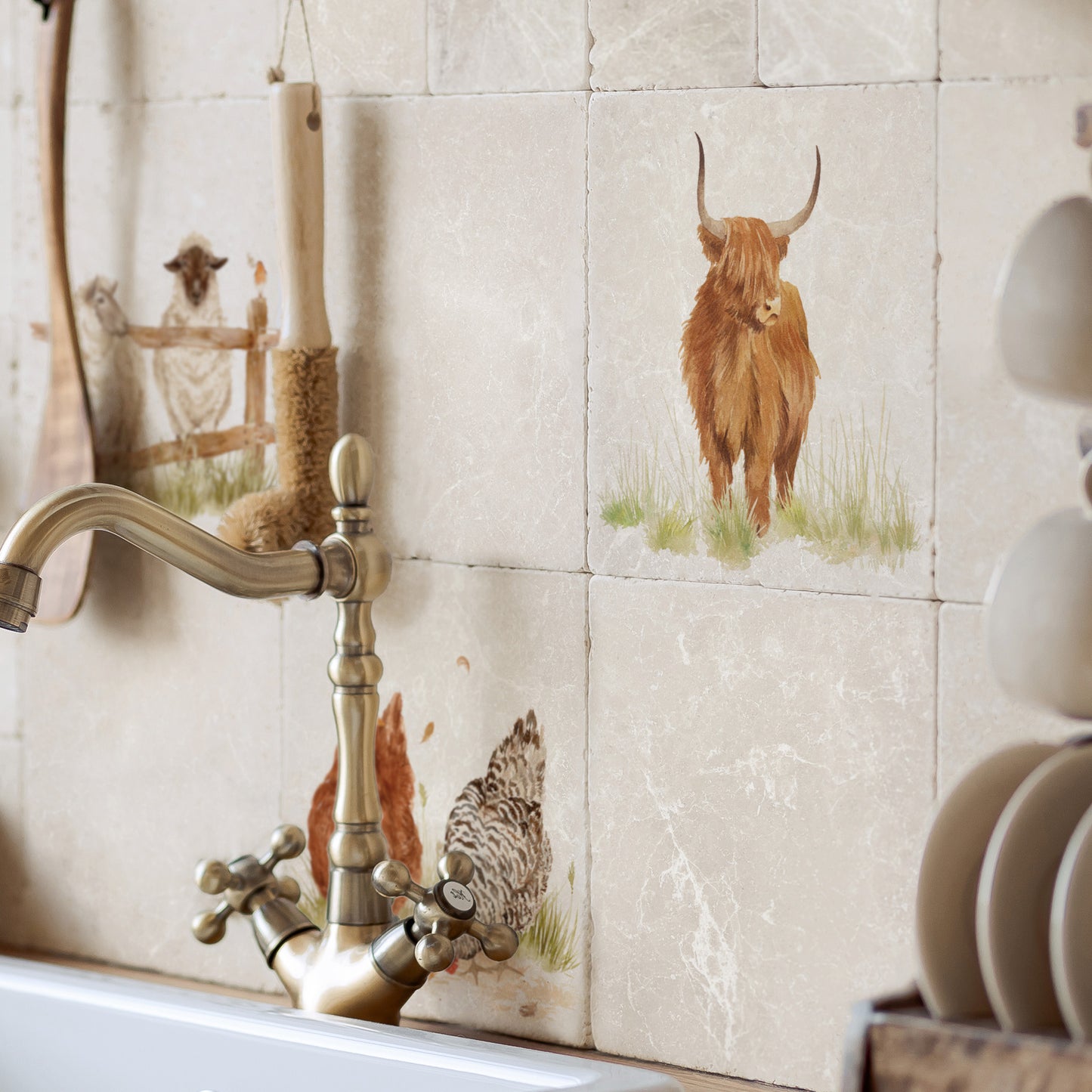 Highland cow and Calf sitting majestically in the Scottish Highlands. The perfect addition to your kitchen renovation project.  