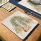 A handmade medium marble platter featuring a watercolour scene of animals showing the way to a hidden door leading to a secret garden.