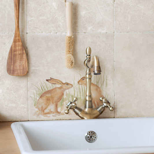 Two Hares becoming friends in a meadow