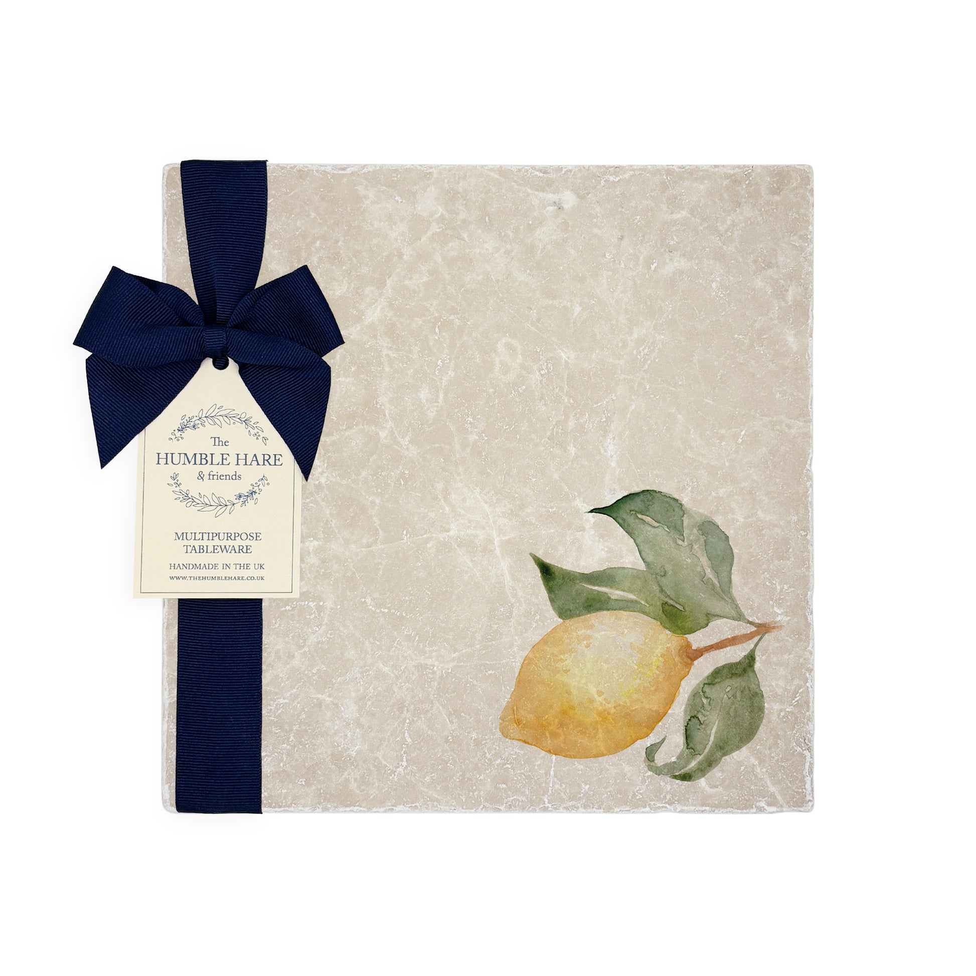 A medium multipurpose marble platter with a watercolour lemon design, perfect summer Mediterranean/Italian vibe.