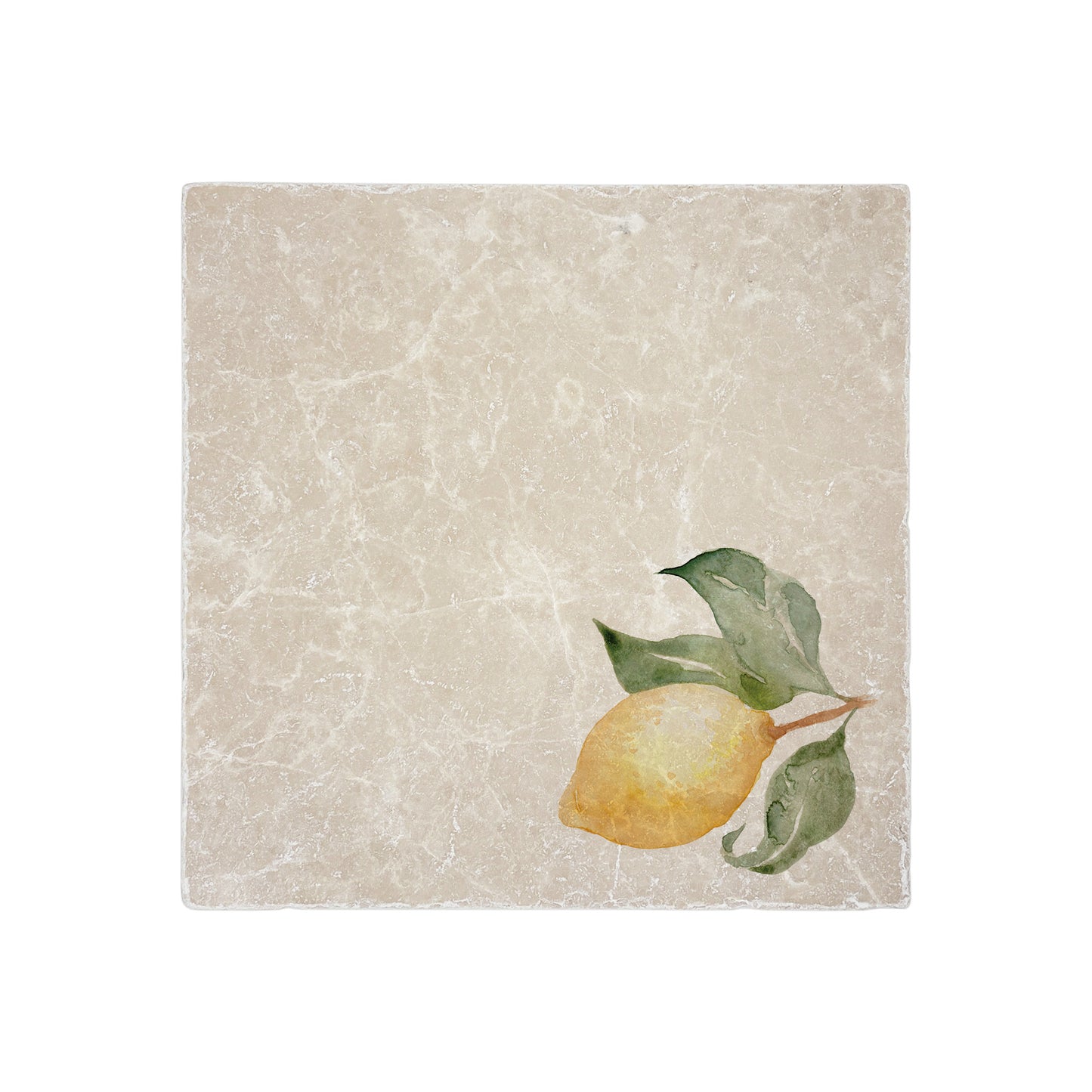 A medium multipurpose marble platter with a watercolour lemon design, perfect summer Mediterranean vibe.