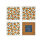 A set of 4 square marble coasters, featuring a rustic watercolour wreath of orange branches.