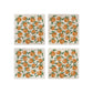 A set of 4 square marble coasters, featuring a rustic watercolour wreath of orange branches.