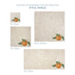 A selection of marble splashback tiles with a single orange motif, the tiles are available in 4 sizes.
