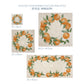 A selection of marble splashback tiles with an orange wreath design, the tiles are available in 4 sizes.
