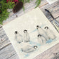 Beautiful Penguin family huddled together on our best selling Large Platter they are in a snowy Antarctica the perfect gift finished with a blue ribbon.  