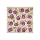 A square medium multipurpose platter used as a side plate on an outdoor dining table. The platter features a maximalist plum pattern.