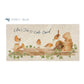 A personalised rectangular marble sharing platter featuring a group of robins up to mischief in a watercolour style. The example personalised dark blue text reads ‘Cleo's Tea & Cake Board’ in a brush script font.