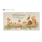 A personalised rectangular marble sharing platter featuring a group of robins up to mischief in a watercolour style. The example personalised dark blue text reads ‘Granny's Kitchen, It's always time for tea!’ in a brush script font.