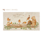 A personalised rectangular marble sharing platter featuring a group of robins up to mischief in a watercolour style. The example personalised neutral colour text reads ‘The Harveys, Married 2024' in a classic serif font.