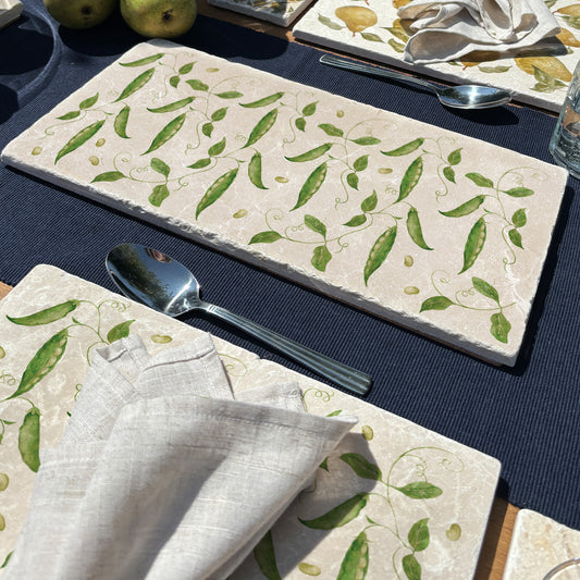 Elegant Runner Bean design on our classic marble Sharing Platter Size-In The Humble Hares Classic Watercolour style 