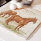 A personalised marble large platter with a Suffolk Punch horse watercolour design. Create a personalised placemat, serving platter, trivet or cheeseboard as a luxury gift.