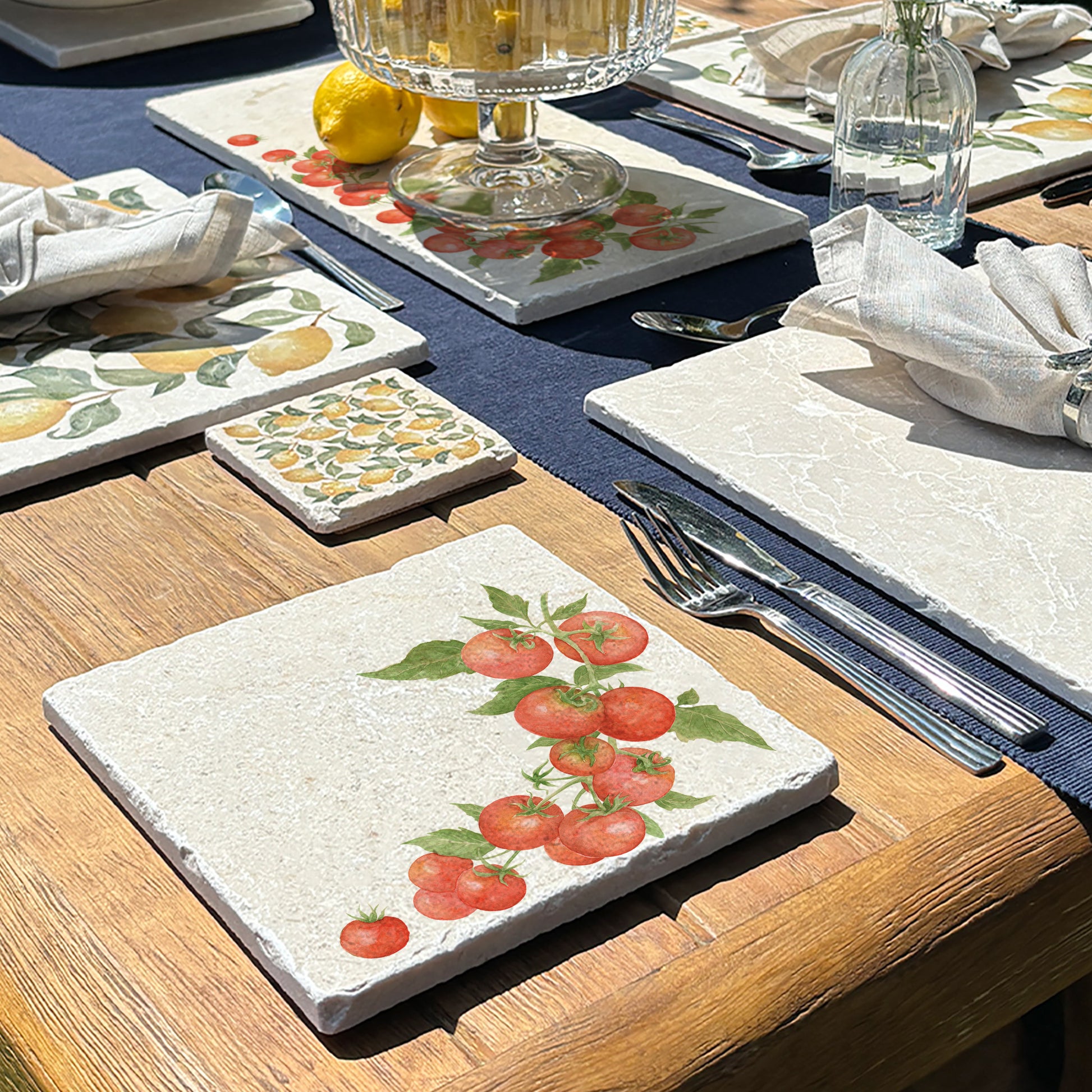 Marble medium platter with The Humble Hares Watercolour designs. This design shows a watercolour Tomatoes on a vine. Perfect for the vegetable Garden Lover 