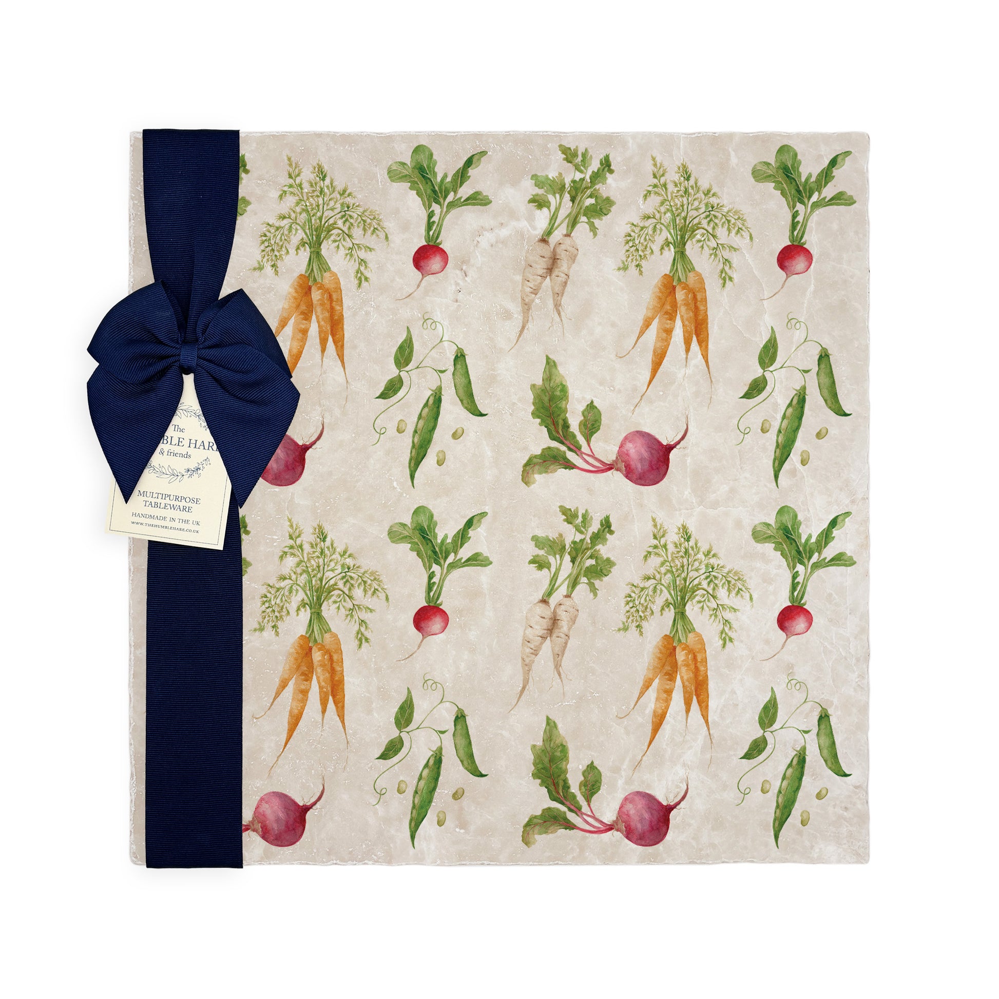 The Vegetable Garden Large  Platter featuring watercolour Carrots, Radish, Runner Beans, Beetroot and Parsnips 