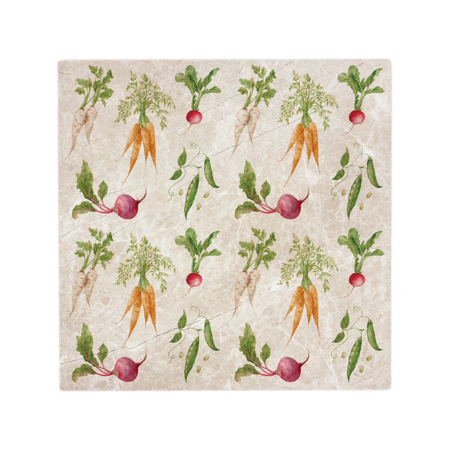 The Vegetable Garden Large  Platter featuring watercolour Carrots, Radish, Runner Beans, Beetroot and Parsnips 