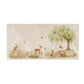 A handmade 20x40cm marble splashback tile featuring a watercolour countryside animal design of woodland animals under a willow tree.