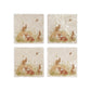 A set of 4 handmade marble coasters featuring a watercolour scene of rabbits and a fawn.