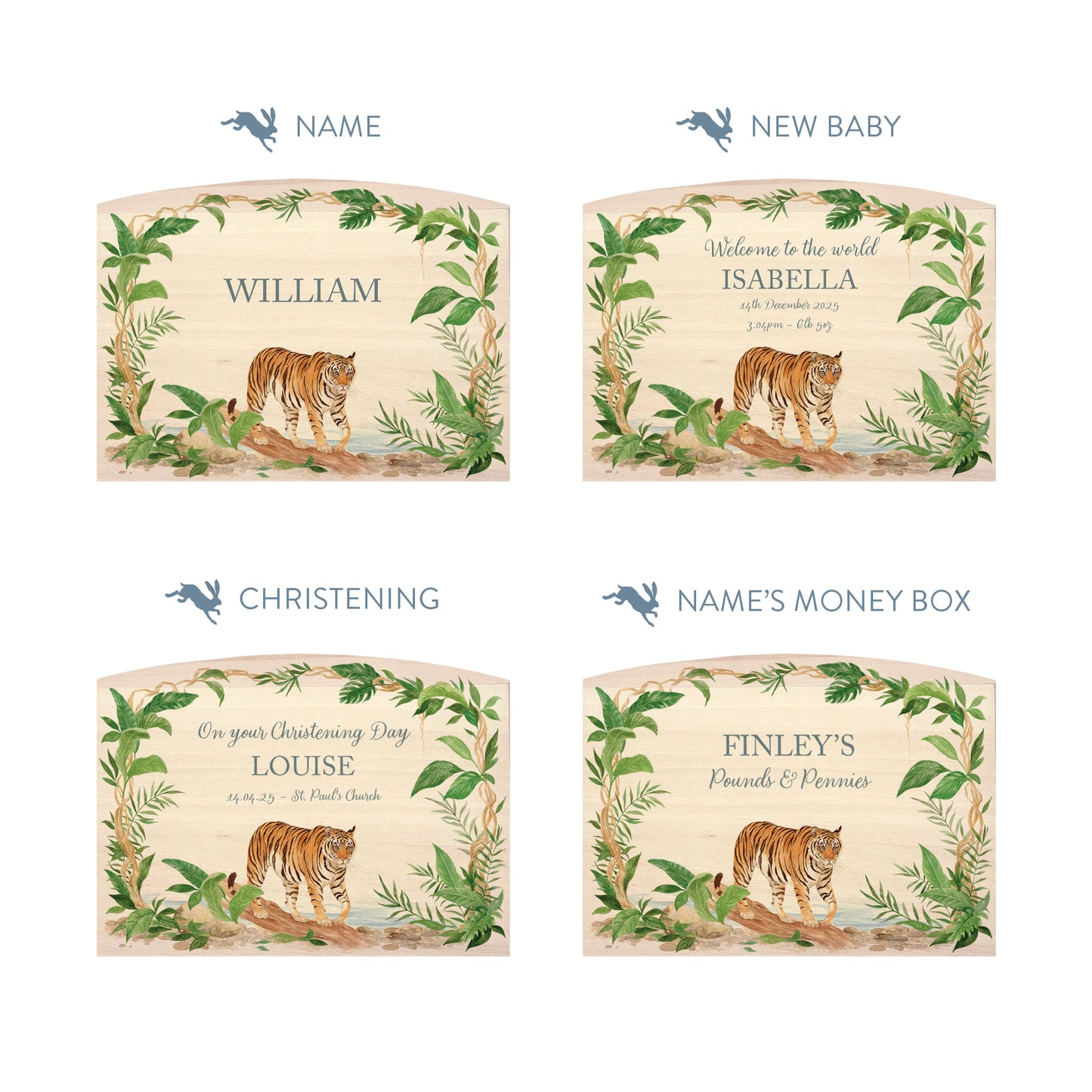 nursery styled handmade baby money box with soft watercolour illustration