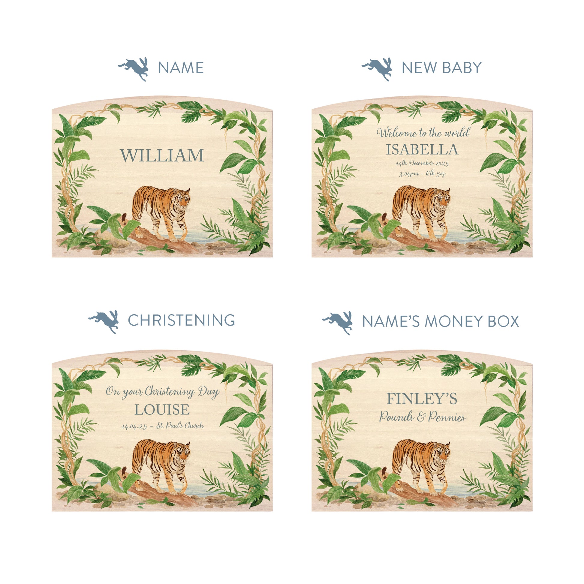 nursery styled handmade baby money box with soft watercolour illustration