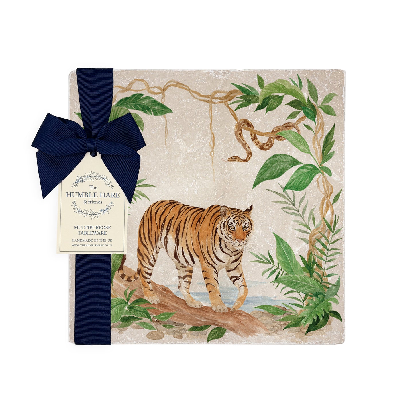Welcoming our Rainforest Design, surrounded by the rainforest leaves and vines. Capture our Tiger and Python  quietly prowling through the Rainforest, Illustrated in our  original watercolour designs on our Medium Placemat. 