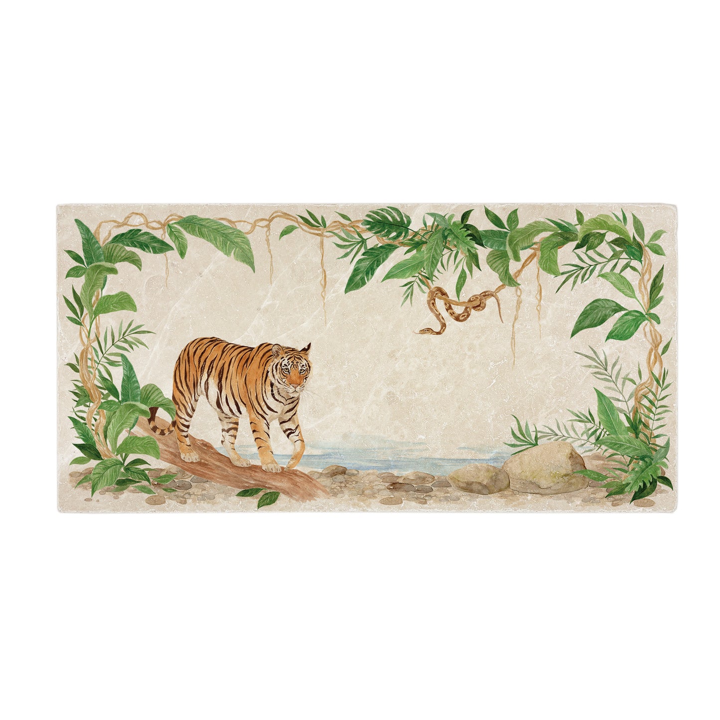 A majestic Tiger prowling through the rainforest whilst the Python keeps watch over the forest from the trees. 