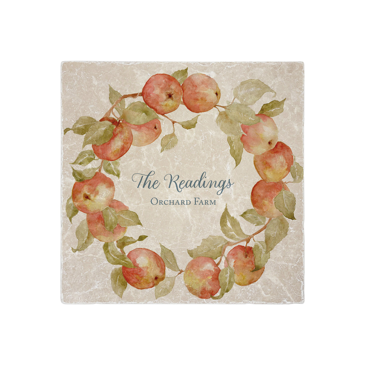 Apple Wreath vintage design which can be personalised and used as a Splashback tile make it your own with your own text.