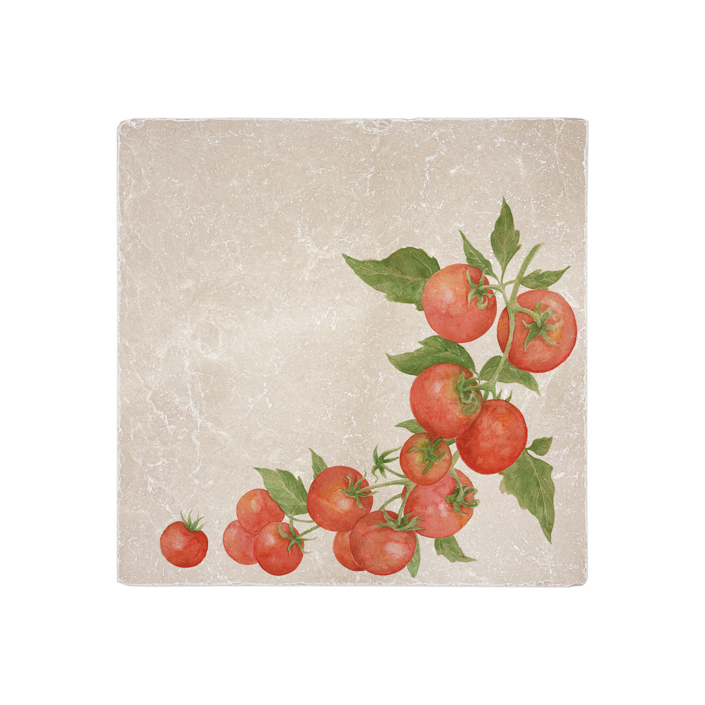 Marble medium platter with The Humble Hares Watercolour designs. This design shows a watercolour Tomatoes on a vine. Perfect for the vegetable Garden Lover 