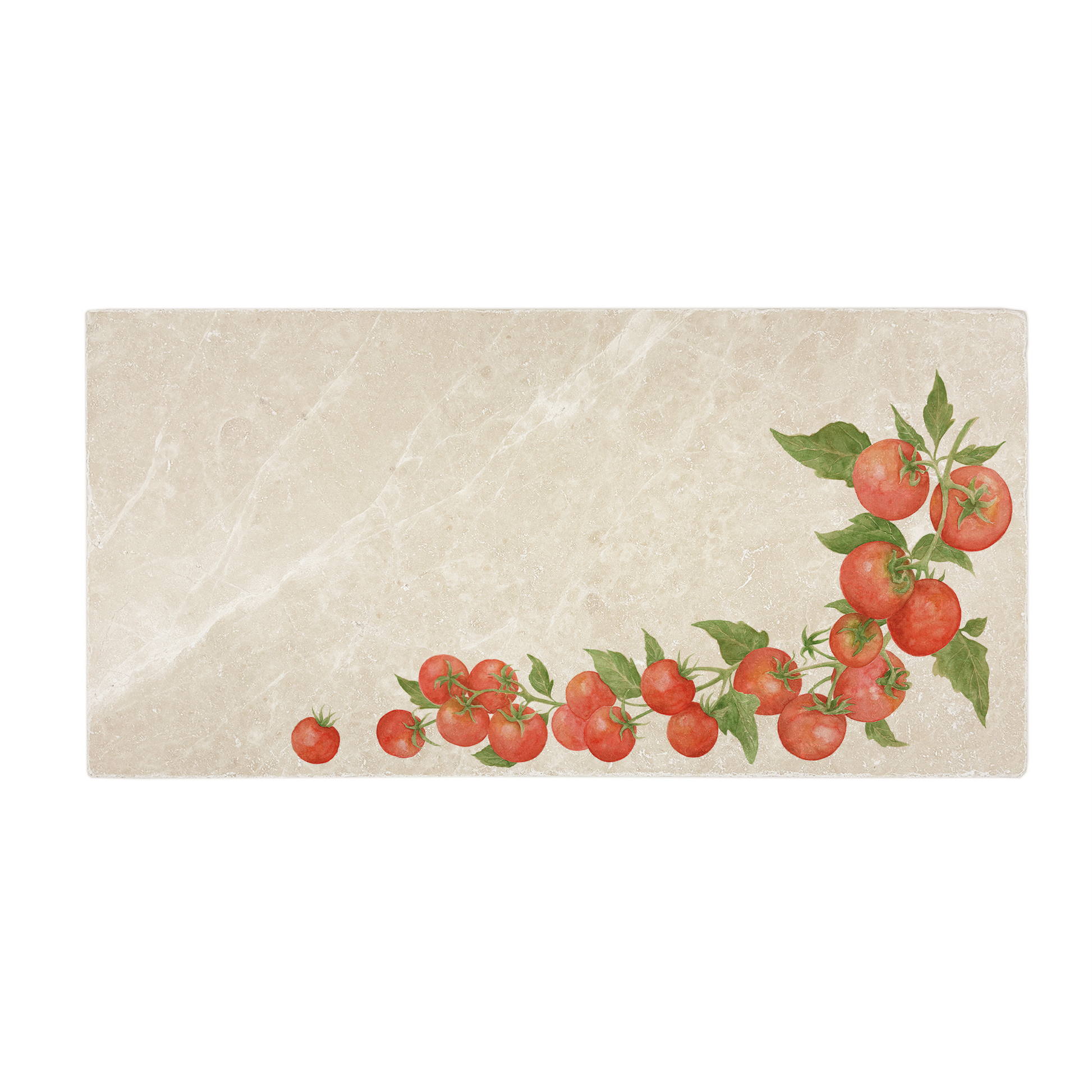 Marble Sharing platter with The Humble Hares Watercolour designs. This design shows a watercolour Tomatoes on a vine. Perfect for the vegetable Garden Lover 