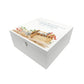 White Square personalised Wooden box with a decorative lid featuring illustrations of Tools on a bench and toolbox, perfect for Dad, Grandad, brother, son memorial Perfect funeral memory keepsake box, for storing ashes, order of service, flowers and capturing your loved ones things in one place. 