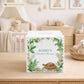 handmade nursery money box with soft watercolour baby animal design, This design shows a Tortoise walking slowly through the rainforest