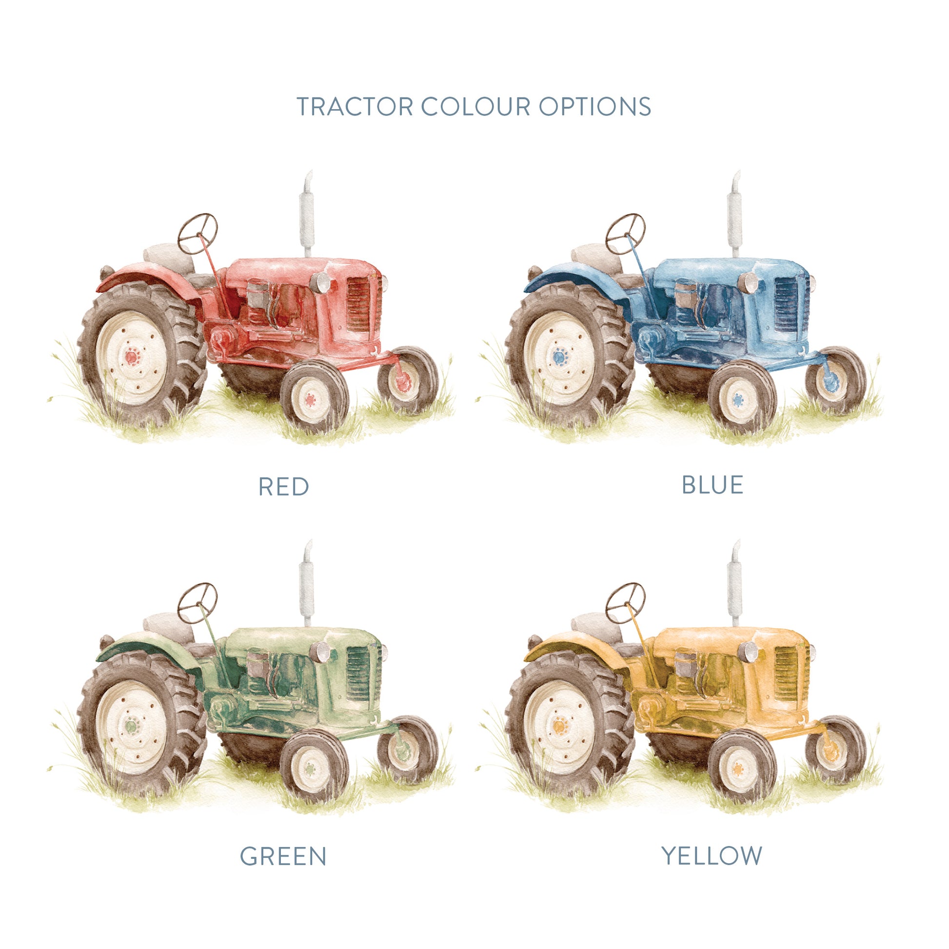 Colour swatches for tractors to choose your personalised colour for your loved one. 