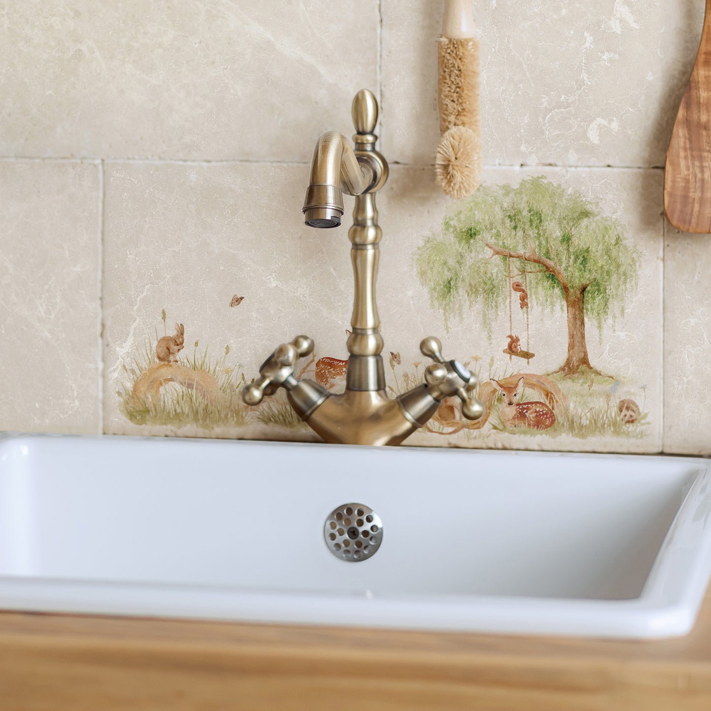 Woodland animals gathering under the Willow Tree.  The perfect backsplash