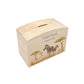personalised money box handmade with watercolour design for christening gift