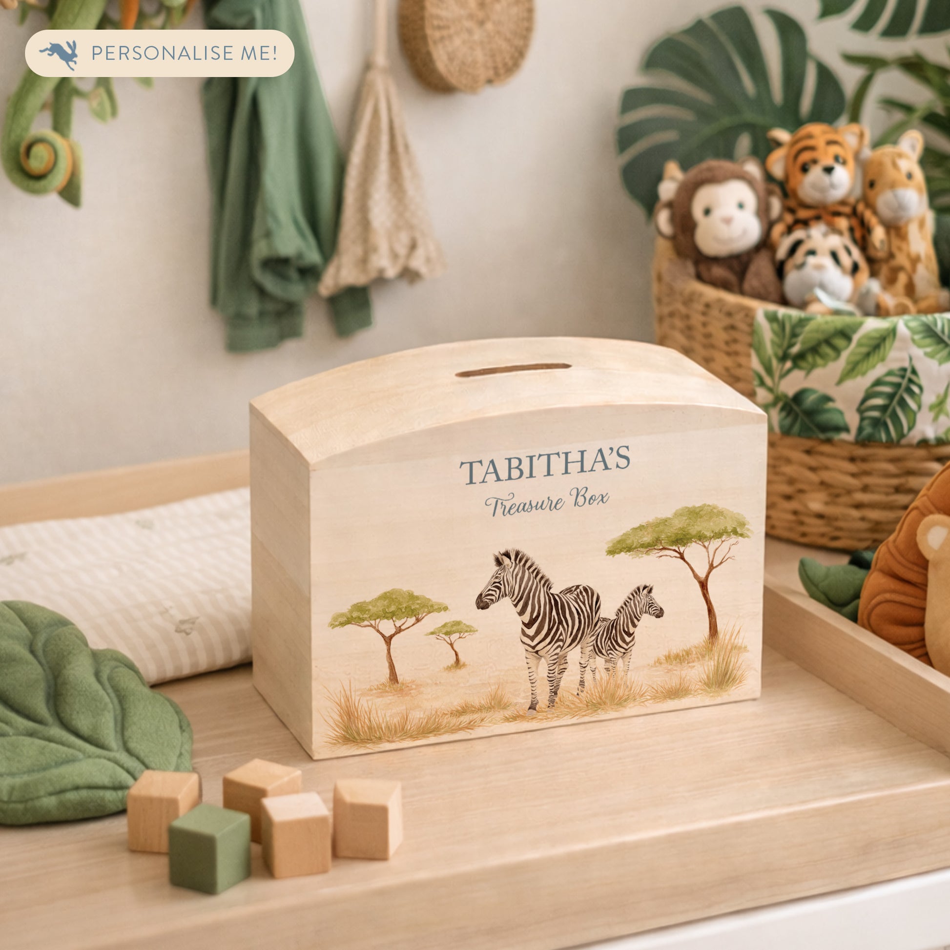 personalised money box handmade with watercolour design for christening gift