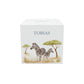 wooden handmade money box with watercolour theme in baby nursery, Illustration of a mummy and baby zebra standing together. 