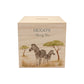 personalised baby money box handmade with watercolour finish for gift- Mummy and Baby zebra resting under a tree in the Savanah 