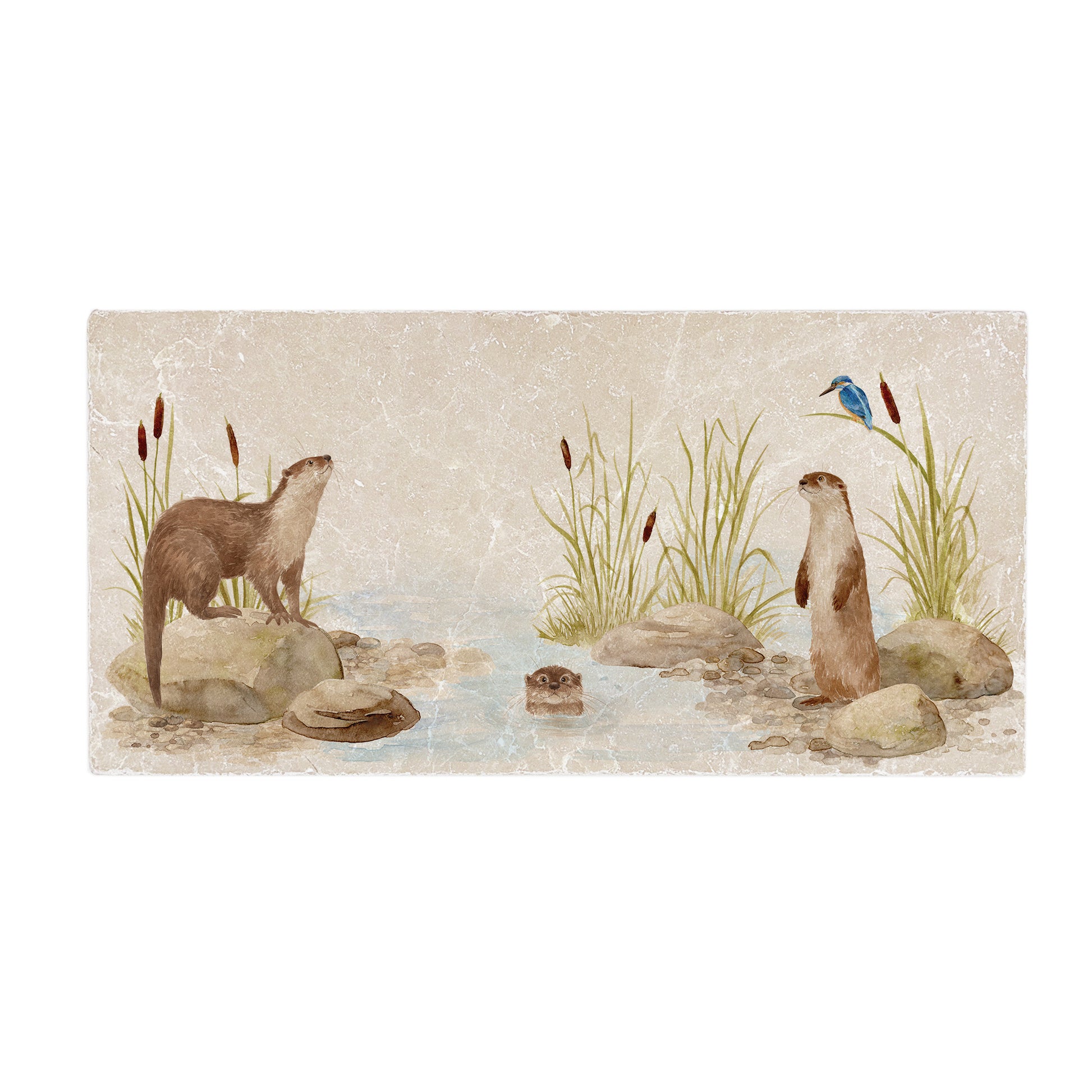 Otter and Kingfisher watercolour design on a kitchen/wall tile which is perfect for all home renovations 